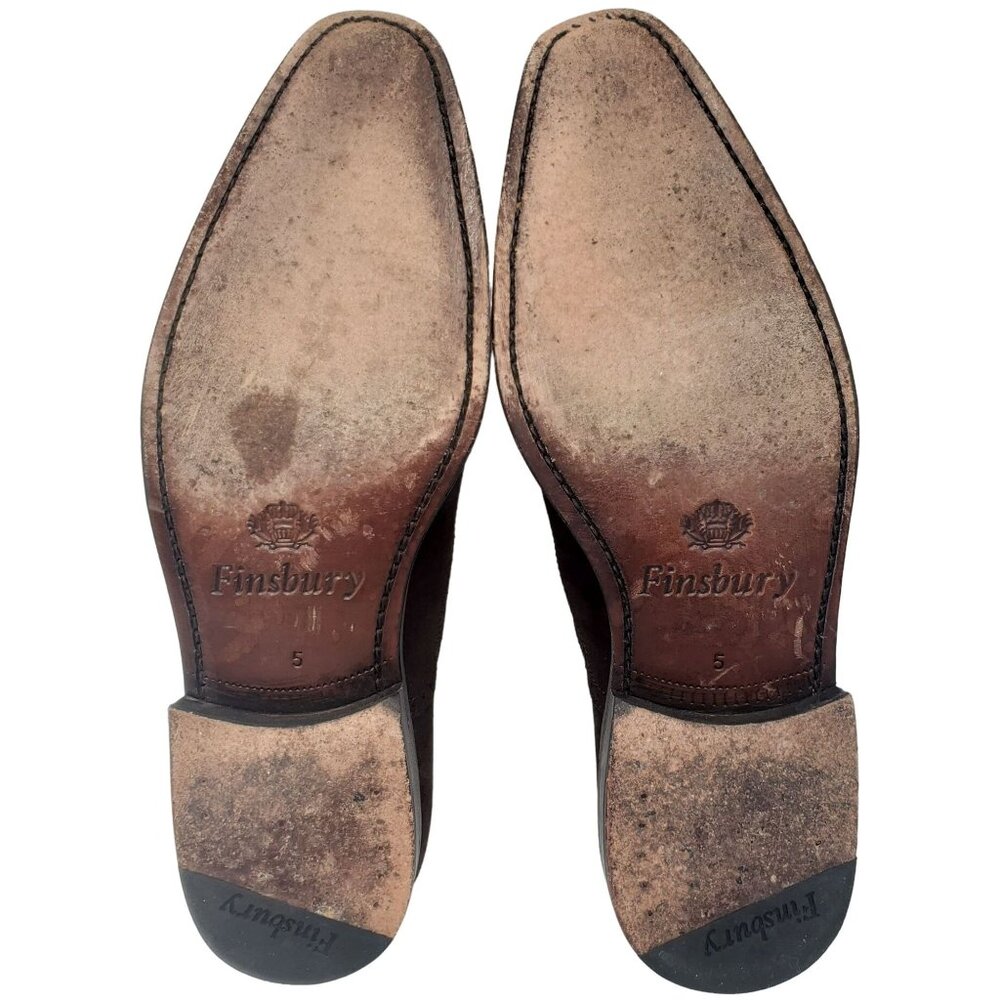 UK England Finsbury Dress Shoes Men's 6.5 Brown Suede Leather Cap-toe Oxfords - Picture 3 of 13